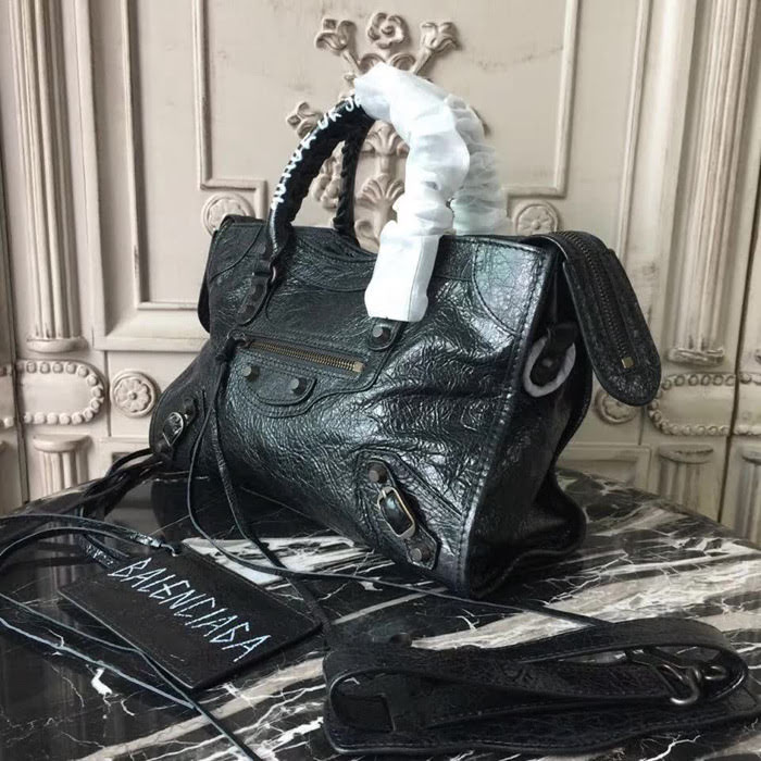 BALENCIAG巴黎世家 GRAFFITI CLASSIC CITY 30cm機車包 爆裂紋羊皮 手提肩背斜挎包  BL1462
